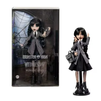Monster High Wednesday Collectible Doll, Wednesday Addams in Nevermore Academy Uniform With Thing