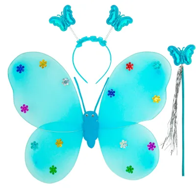 BUTTERFLY SET AZURE - wings, headpiece, magic wand