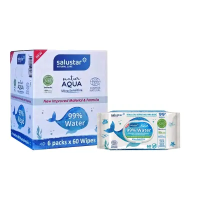 Salustar Natural Aqua Waterwipes 99% Water ( BOX- 6x60)