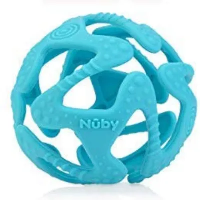 Nuby 100% Silicone Tuggy Teether Ball, 6 Months+ (Aqua)