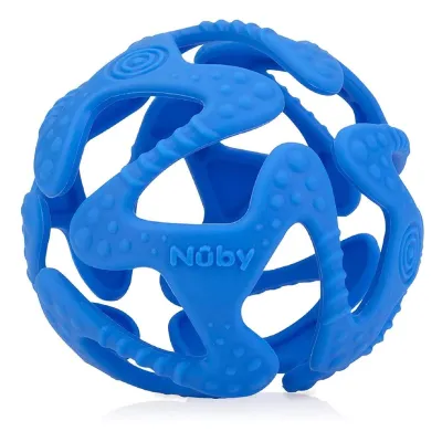Nuby 100% Silicone Tuggy Teether Ball, 6 Months+ (Blue)