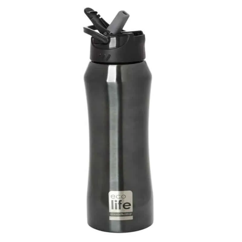 Eco Life Black Thermos 550ml  With inner straw