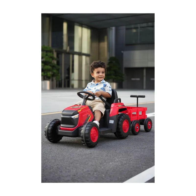 Electric Kids Ride on Tractor with Trailer 12V , Red