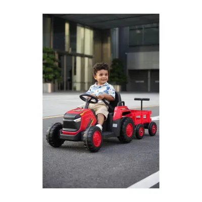 Electric Kids Ride on Tractor with Trailer 12V , Red