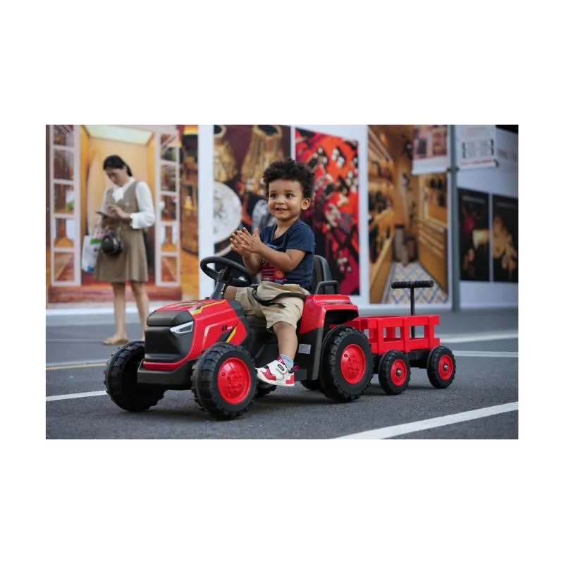 Electric Kids Ride on Tractor with Trailer 12V , Red