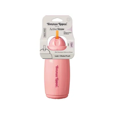 Tommee Tippee Insulated Active Straw Cup,Pink 12m+ 266ml