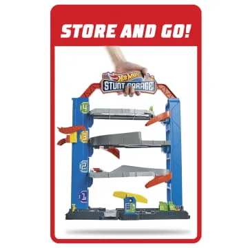 Hot Wheels City Stunt Garage Playset With 1 Toy Car in 1:64 Scale & Storage For 20+ Vehicles