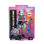 Monster High Frankie Stein Fashion Doll in Black Pleather Skirt With Pet Watzie And 7 Accessories