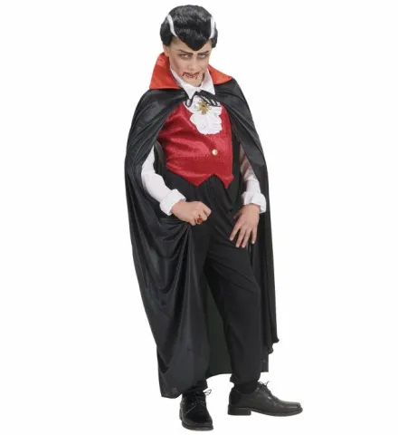 BLACK CAPE WITH RED SATIN COLLAR