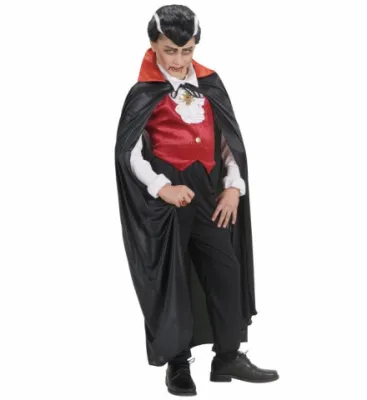 BLACK CAPE WITH RED SATIN COLLAR