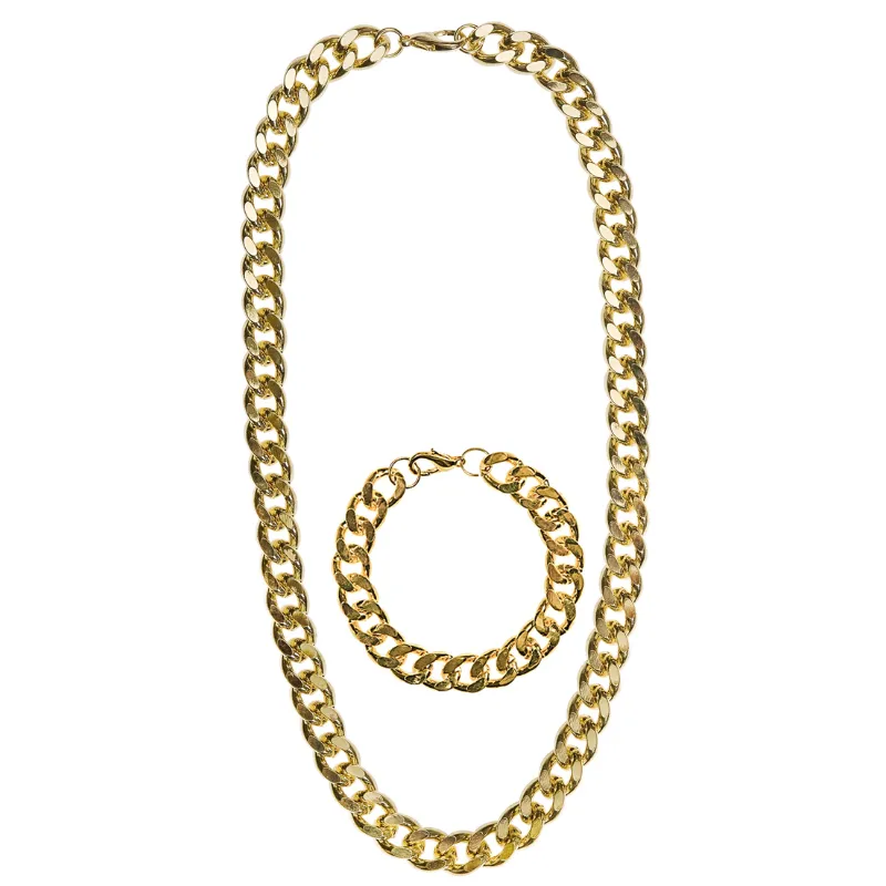 Gangster / Rapper / Pimp Set -gold Necklace & Bracelet