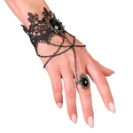 Lace Bracelet With Ring & Black Gems