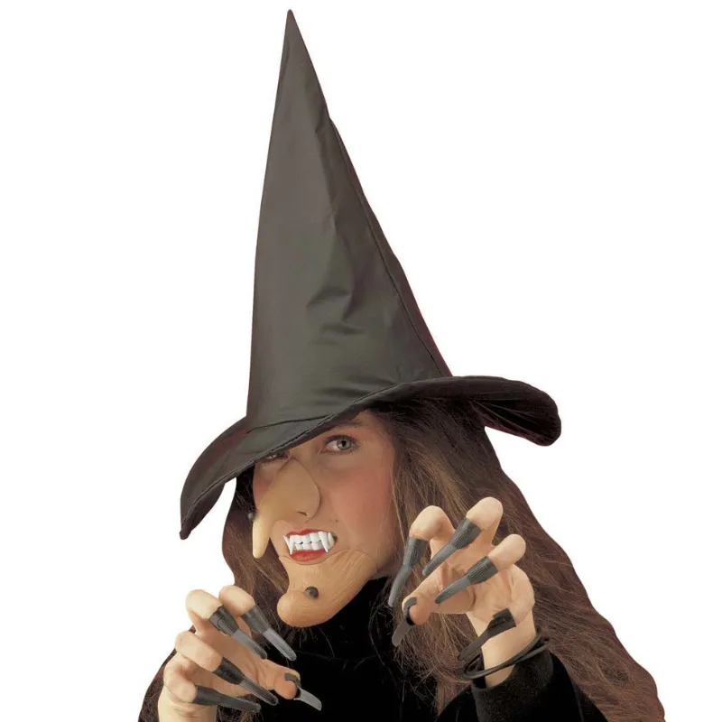WITCH dress-up set - hat, nose, chin, denture, nails