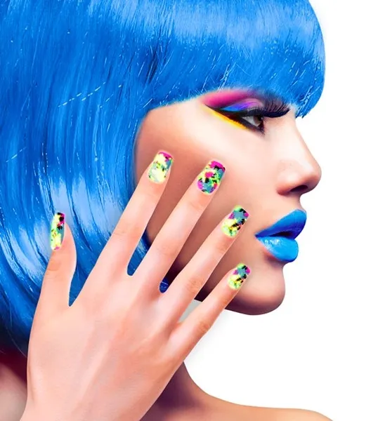 Set of 12 Self Adhesive Neon Patchwork Nails