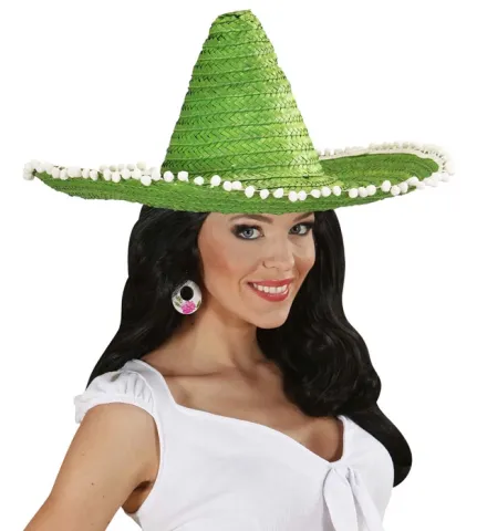 Green Sombrero with Poms Poms