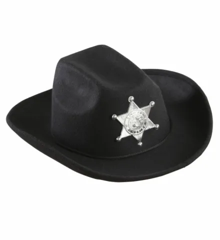 REAL-LOOK BLACK COWBOY HAT WITH SHERIFF STAR for boys