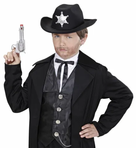 REAL-LOOK BLACK COWBOY HAT WITH SHERIFF STAR for boys