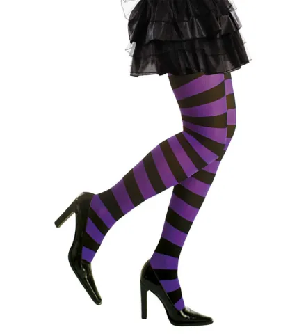 PURPLE/BLACK STRIPED PANTYHOSE