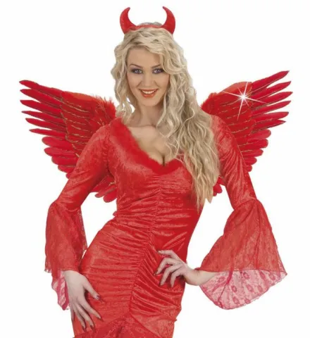 RED FEATHERED WINGS WITH GOLD GLITTER