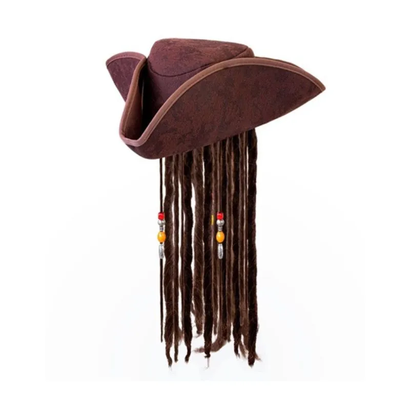 Leather Look Pirate Tricorn with Dreadlocks