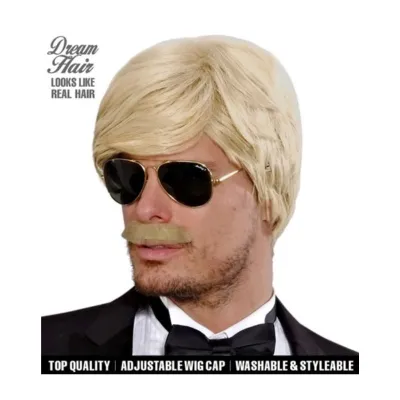 BLONDE PLAYBOY DREAM HAIR WIG & MOUSTACHE