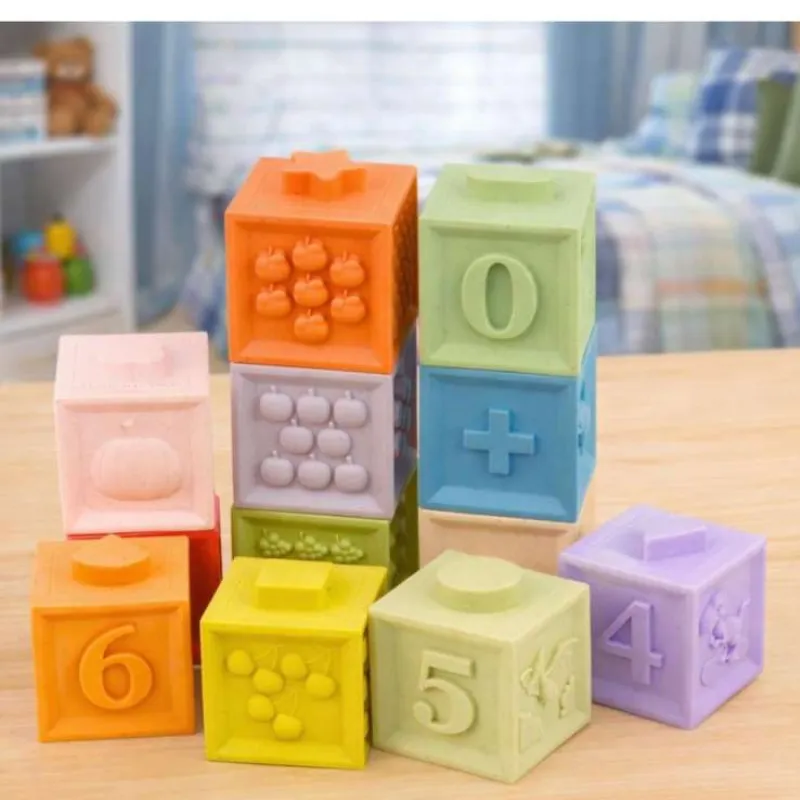 Set of Educational Sensory Rubber Blocks: Numbers and Shapes, 12 pieces