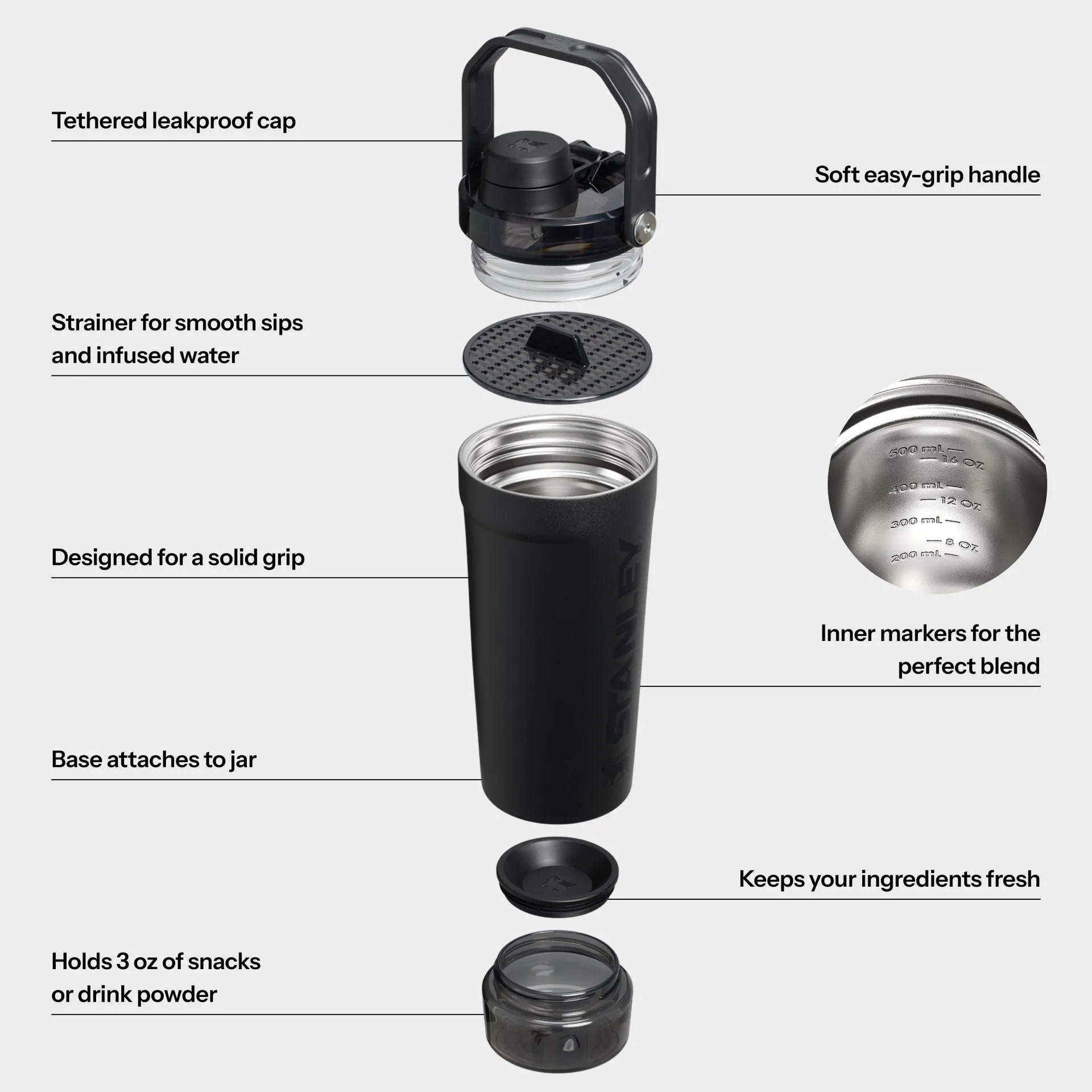 Stanley The Activate Shaker Bottle 0.6L | 20 OZ , Black 2.0