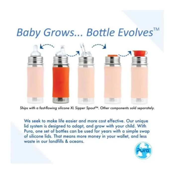 Pura Kiki 11oz Toddler Stainless Steel Bottle (Sippy / Green Sleeves)