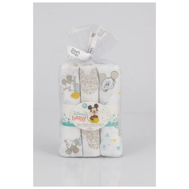 Inter baby 3 pack muslins mickey  - GRAY