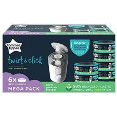Tommee Tippee Twist and Click Advanced Nappy Bin Refill Cassettes Pack of 6