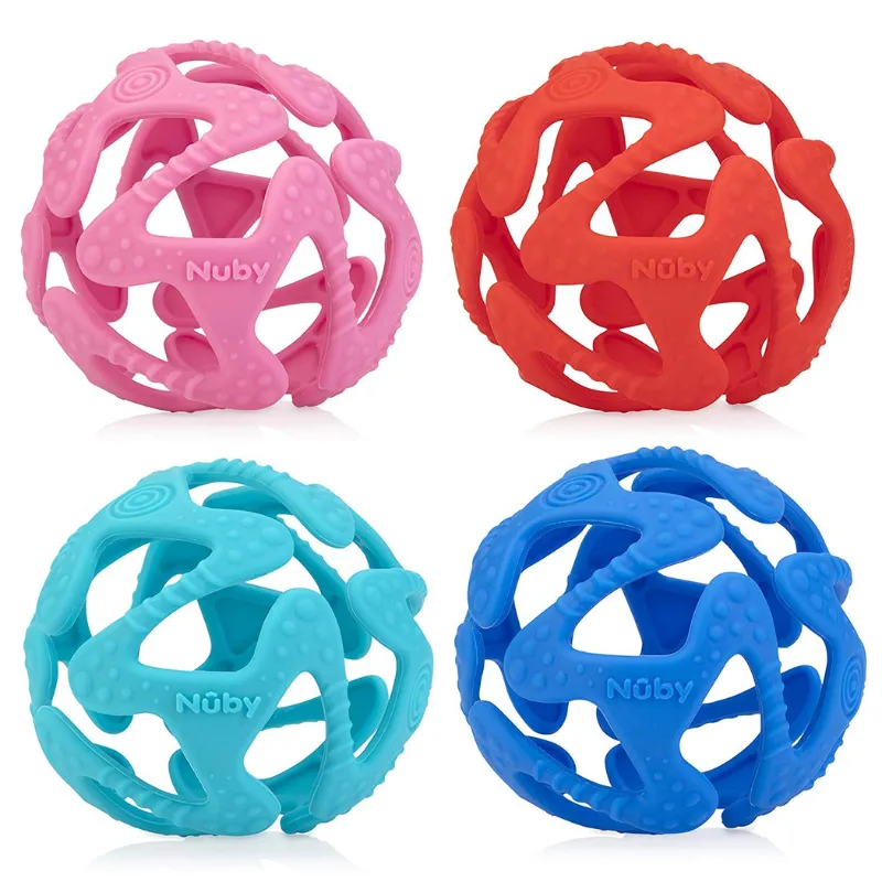 Nuby 100% Silicone Tuggy Teether Ball, 6 Months+ (Red)