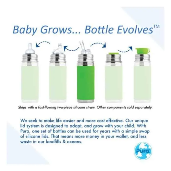 Pura Kiki 9oz Insulated Straw Stainless Steel Bottle (Straw / Aqua Sleeve)