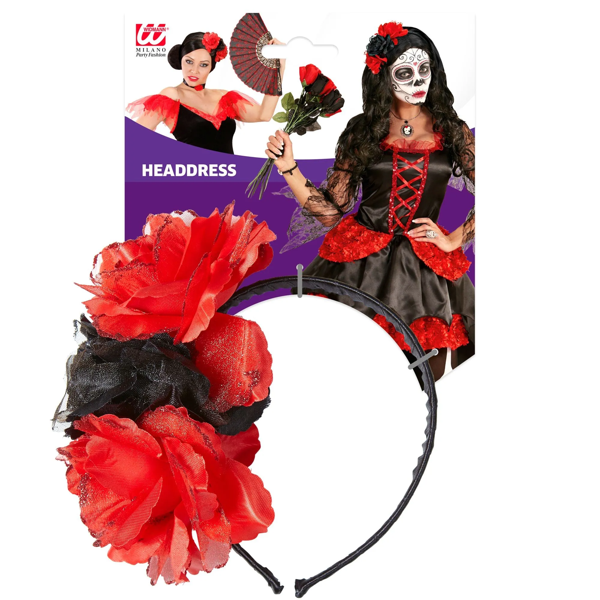 3 Red-Black Roses Headband