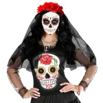 Black Veil With Red Roses Headpiece