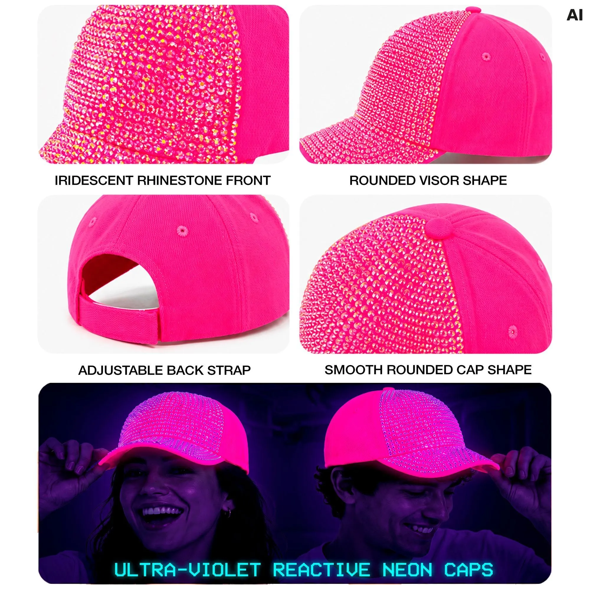 Hat Cap Strass Neon Pink