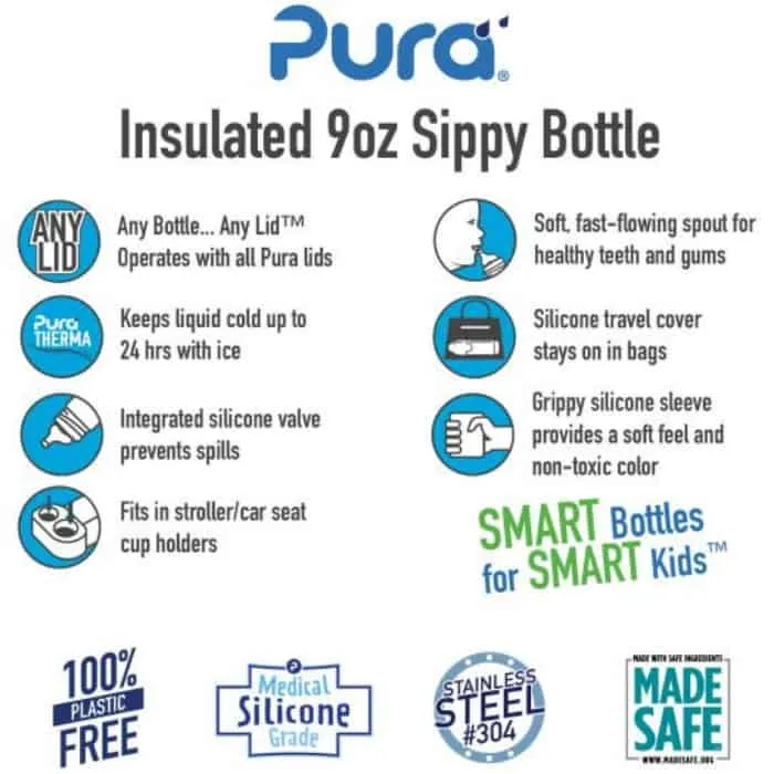 Pura Kiki INSULATED Stainless Steel 9oz Bottle (SIPPY / Orange sleeves)