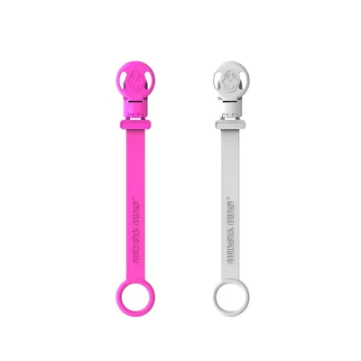 Matchstick Monkey Pink & Cool Grey  Double Soother Clips