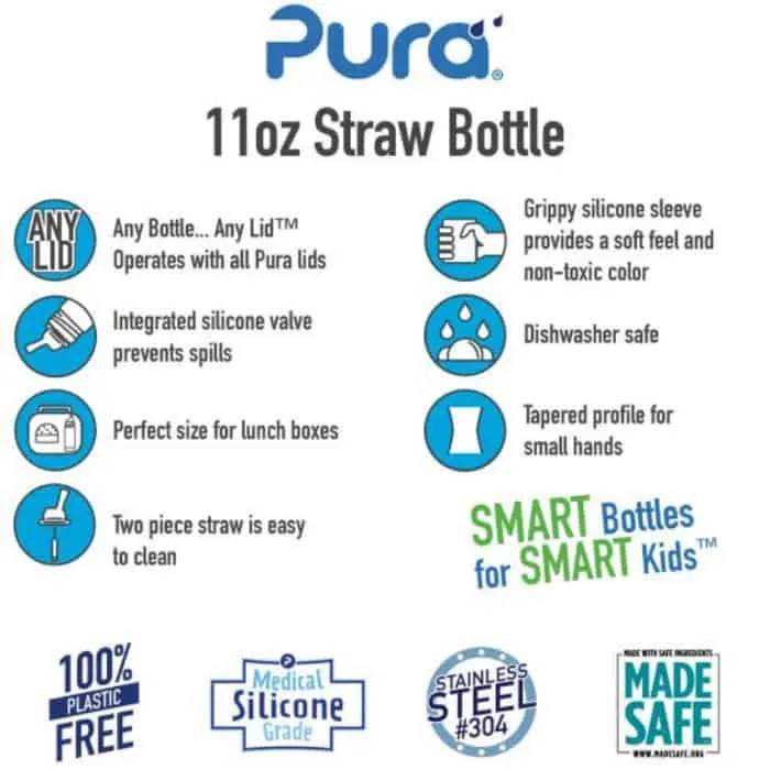 Pura Kiki 11oz Straw Stainless Steel Bottle (Straw / Aqua Sleeve)