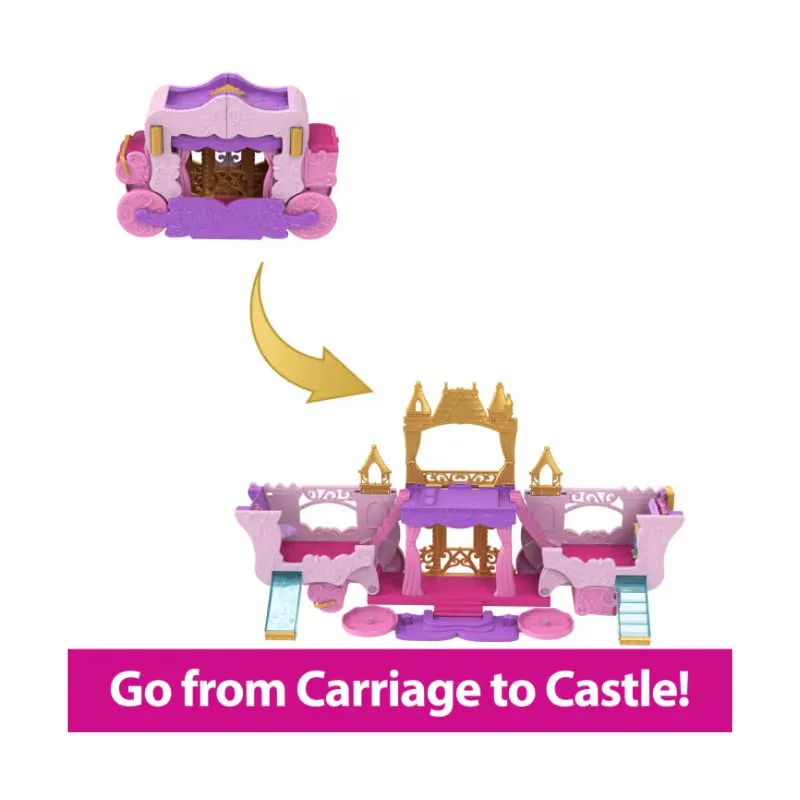 Disney Princess Carriage To Castle Transforming Playset With Aurora Small Doll
