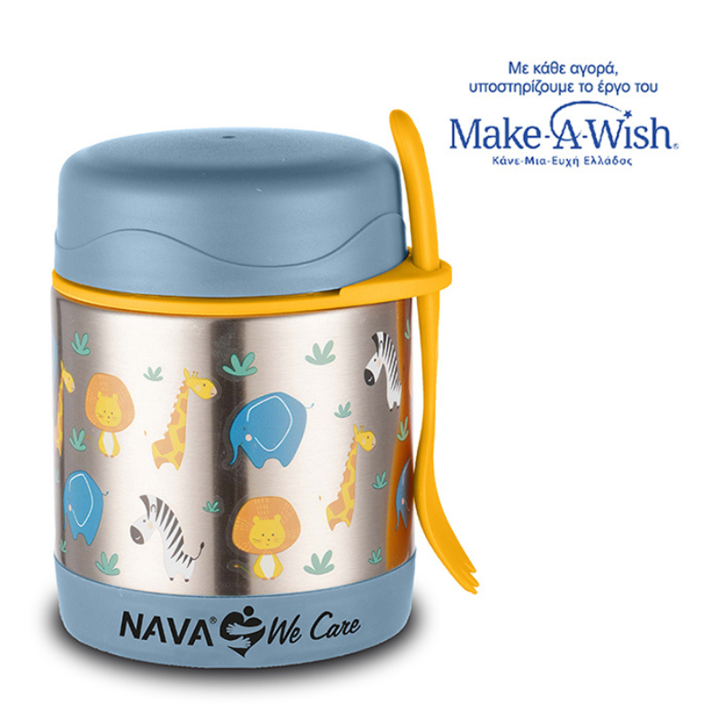 Round stainless steel insulated lunch box “We Care”, blue 350ml